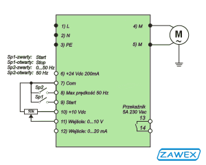 Falownik CM-1F-... - schemat połączeniowy