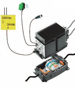 Schemat topologii połączeń rozrusznika silnika (Źródło: Karta katalogowa: Field Drive System. Zdecentralizowany system automatyzacji dla logistyki wewnętrznej. WWW: msf-technik.de/pl)